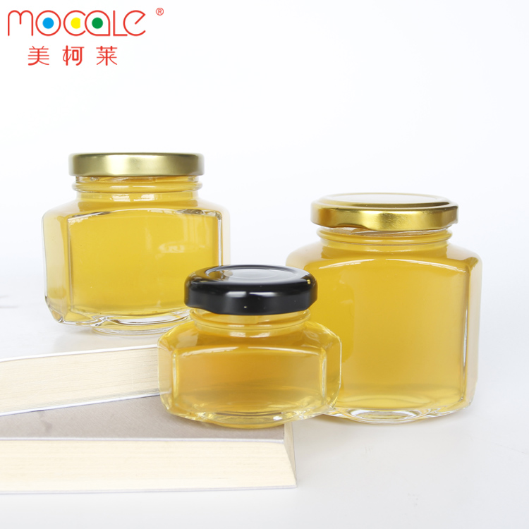 Factory Price Mini Hexagonal Glass Jars For Honey Jars Bottle With Metal Screw Lids