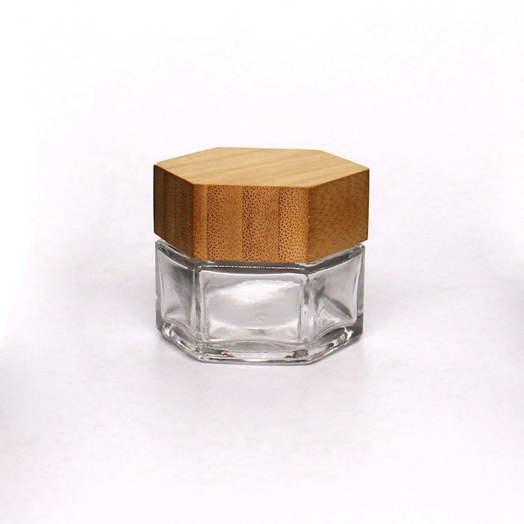 Factory Price Skin Care Packaging Empty 1oz 30g Square Glass Bottle  Face Cream Glass Jar With Wooden Bubble Lid Wholesale