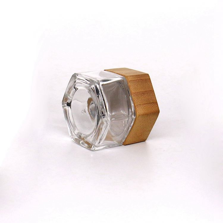 Factory Price Skin Care Packaging Empty 1oz 30g Square Glass Bottle Face Cream Glass Jar With Wooden Bubble Lid Wholesale