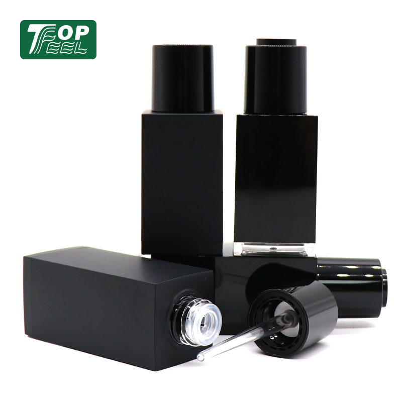 Factory Price Wholesale 30ml 50ml Empty Black Square Plastic Dropper Bottle