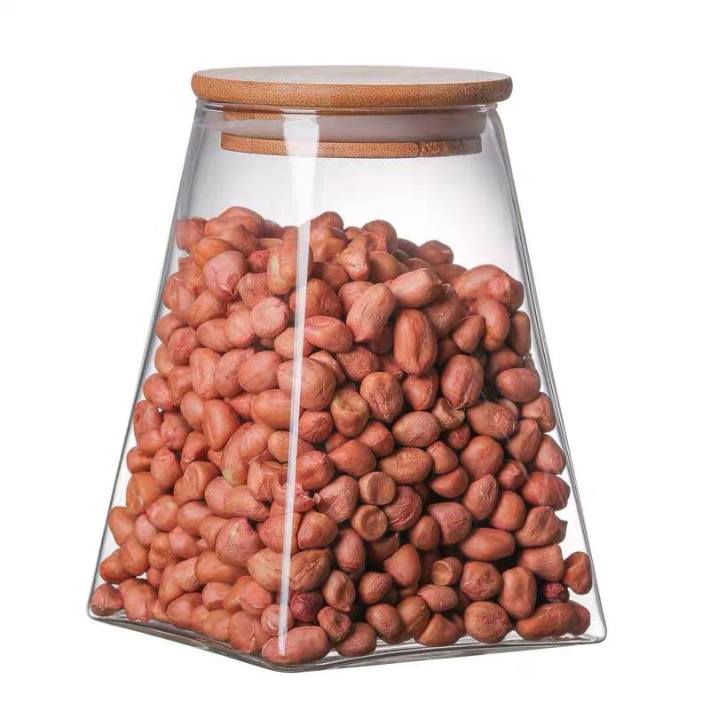 Factory Price Wholesale Custom Coffe Beans Storage Jar Food Glass Container For Packaging Honey Jelly With Wood Lid