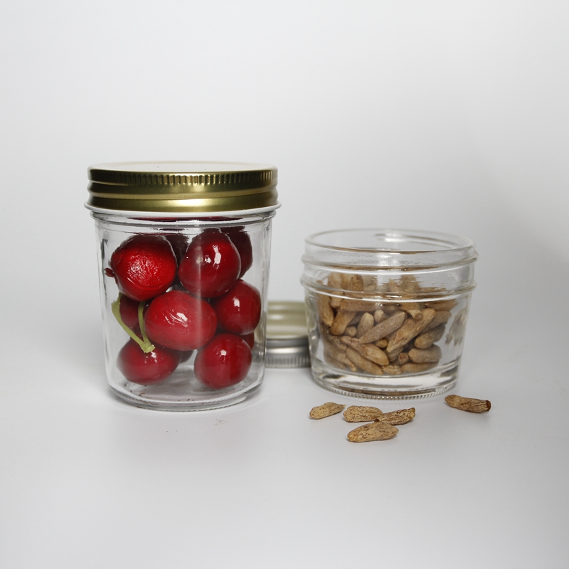 Factory Price Wide Mouth 2oz 4oz 8oz 16oz 32oz Clear Straight Sided Glass Jar with Silver Gold Screw Metal Lid