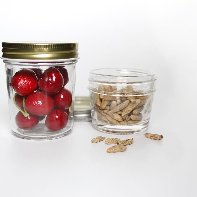 Factory Price Wide Mouth 2oz 4oz 8oz 16oz 32oz Clear Straight Sided Glass Jar with Silver Gold Screw Metal Lid