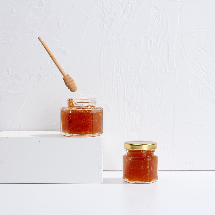 Factory Price Wide Mouth 4oz Clear Hexagonal Glass Jar with Silver Gold Screw Metal Lid