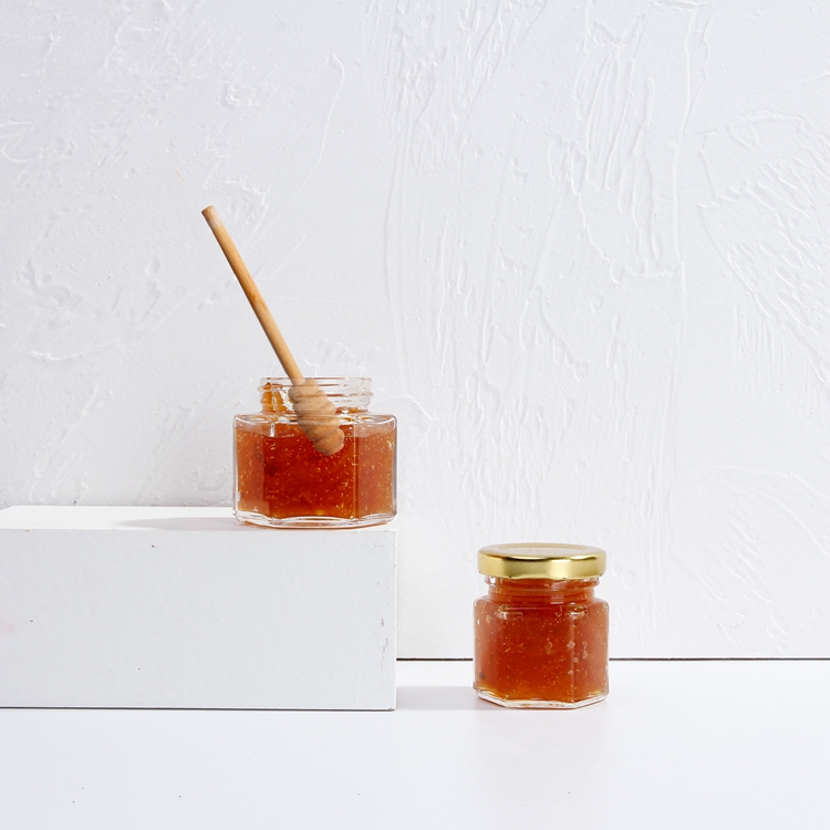 Factory Price Wide Mouth 4oz Clear Hexagonal Glass Jar with Silver Gold Screw Metal Lid