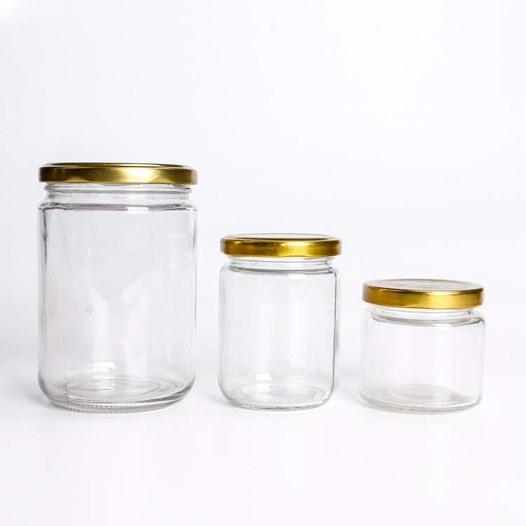 Factory Price Wide Mouth 8oz Clear Round Glass Jar with Silver Gold Screw Metal Lid