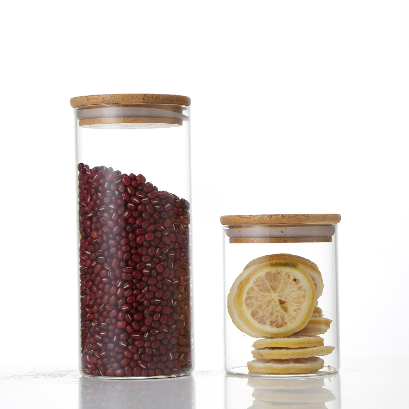 Factory Prices Spice Jars Storage Glass Jar  With Bamboo Cover