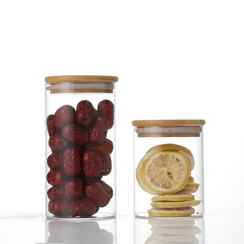 Factory Prices Spice Jars Storage Glass Jar With Bamboo Cover