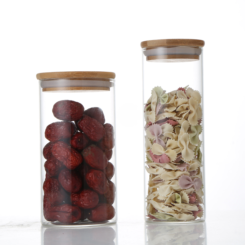 Factory Prices Spice Jars Storage Glass Jar With Bamboo Cover