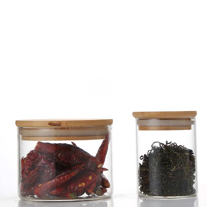 Factory Prices Spice Jars Storage Glass Jar With Bamboo Cover