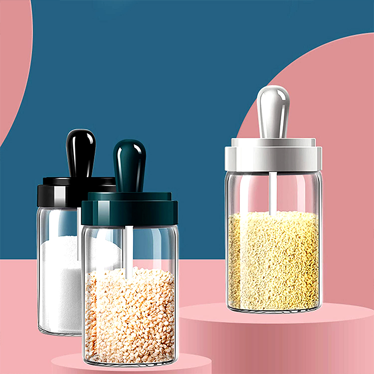 Factory Produced Wholesale Glass Spice Jar with Spoon