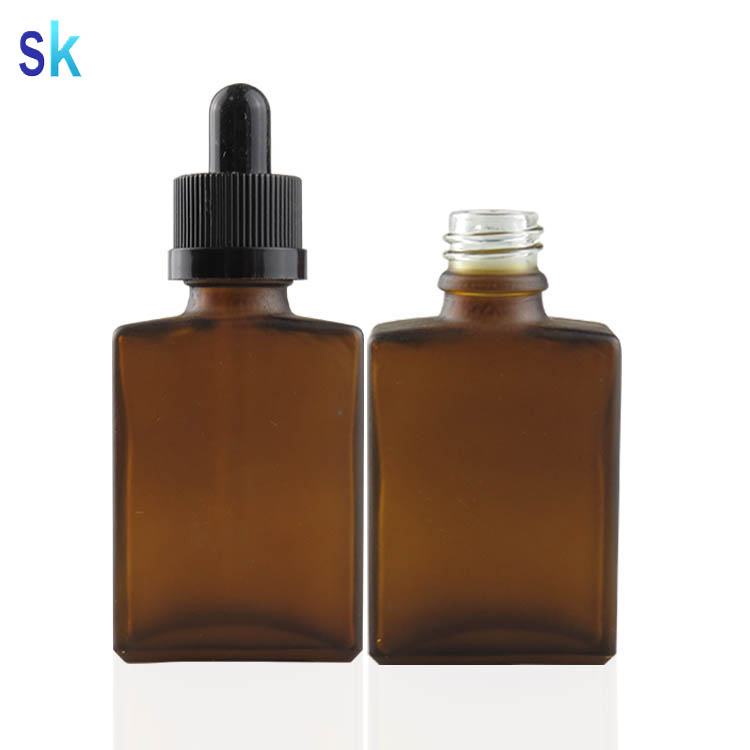 Factory Promotional 30ml rectangle frosted amber glass dropper bottle