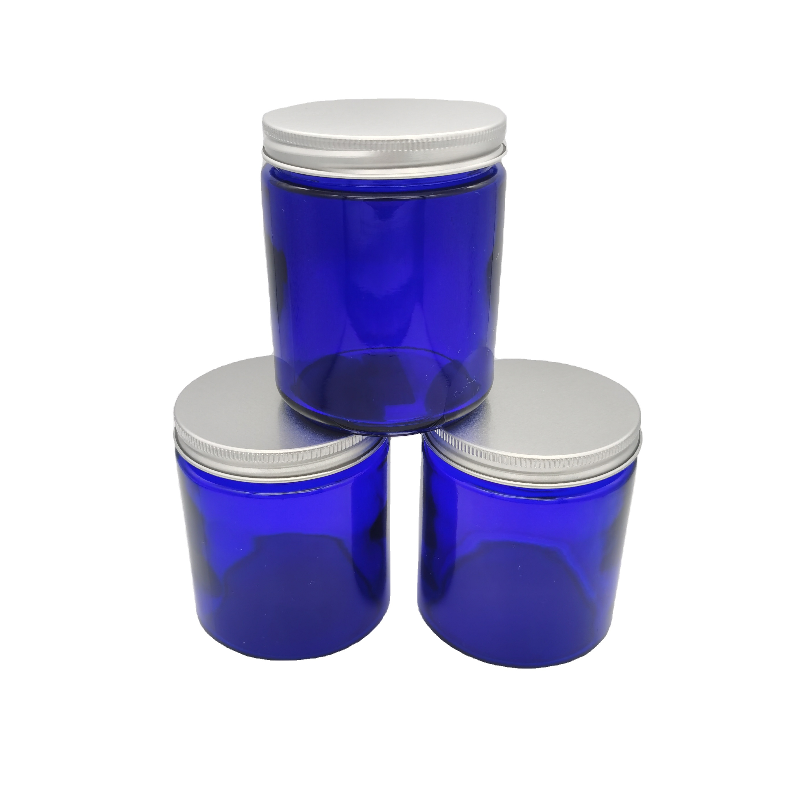 Factory Quality 250ml 8oz Blue Glass Jar With Aluminum Cap