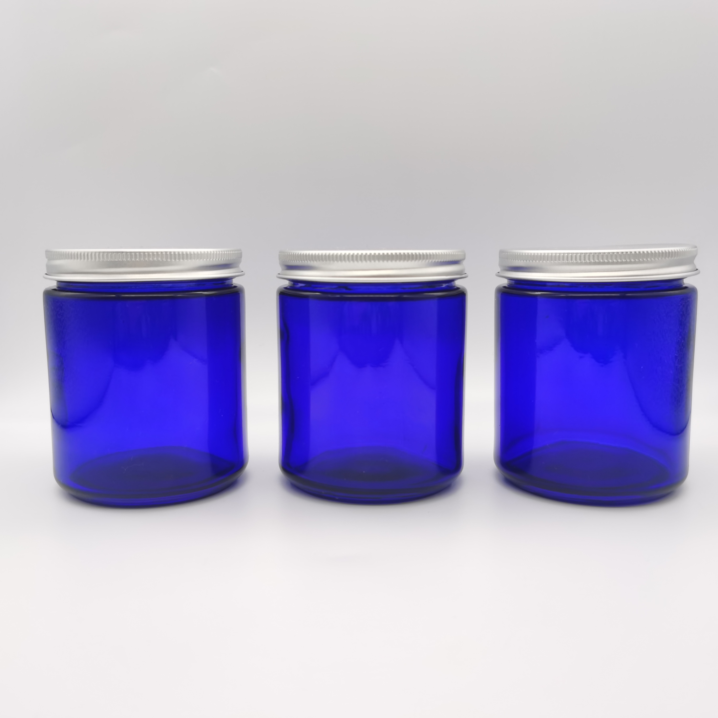 Factory Quality 250ml 8oz Blue Glass Jar With Aluminum Cap