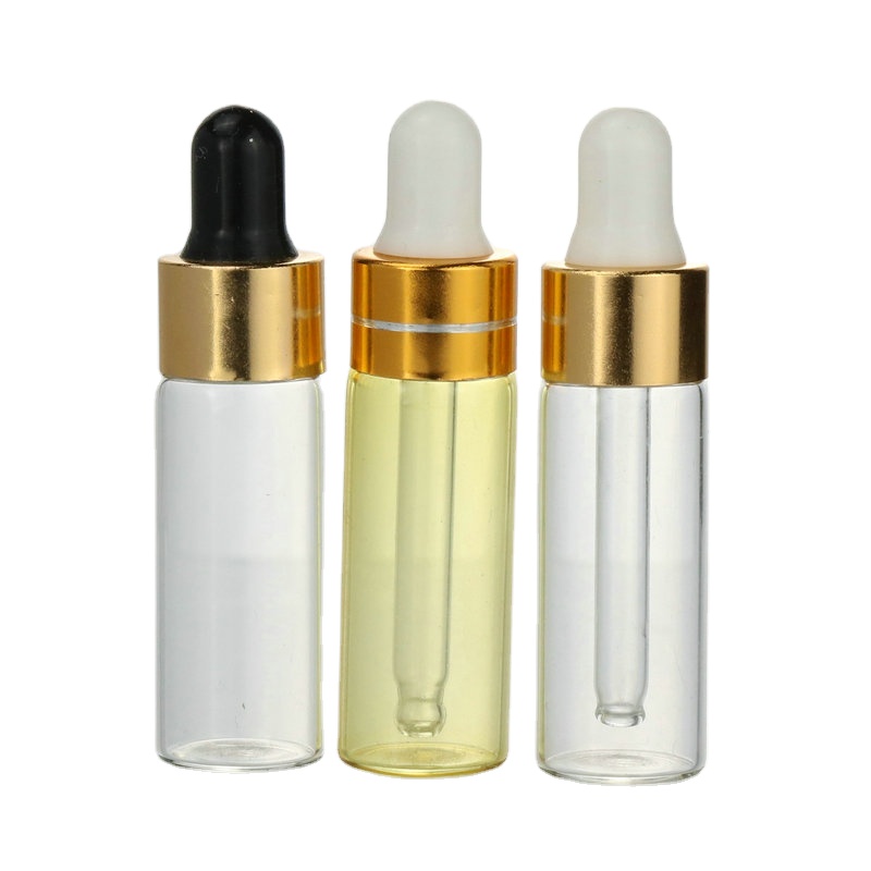 Factory Sale 1ml 2ml 3ml 5ml essential oil perfume mini sample amber glass vial with black plastic dropper cap