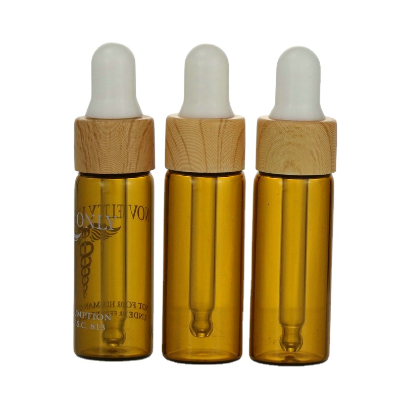 Factory Sale 1ml 2ml 3ml 5ml essential oil perfume mini sample amber glass vial with black plastic dropper cap