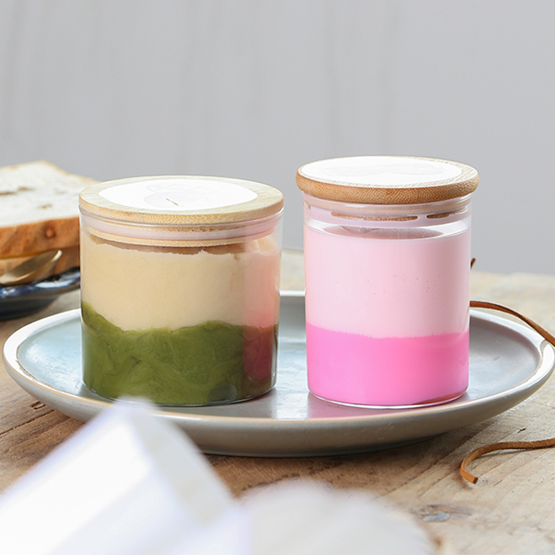 Factory Selling Directly 200ml 270ml 310ml clear wide mouth plastic cake jar with bamboo lid, plastic jars food grade