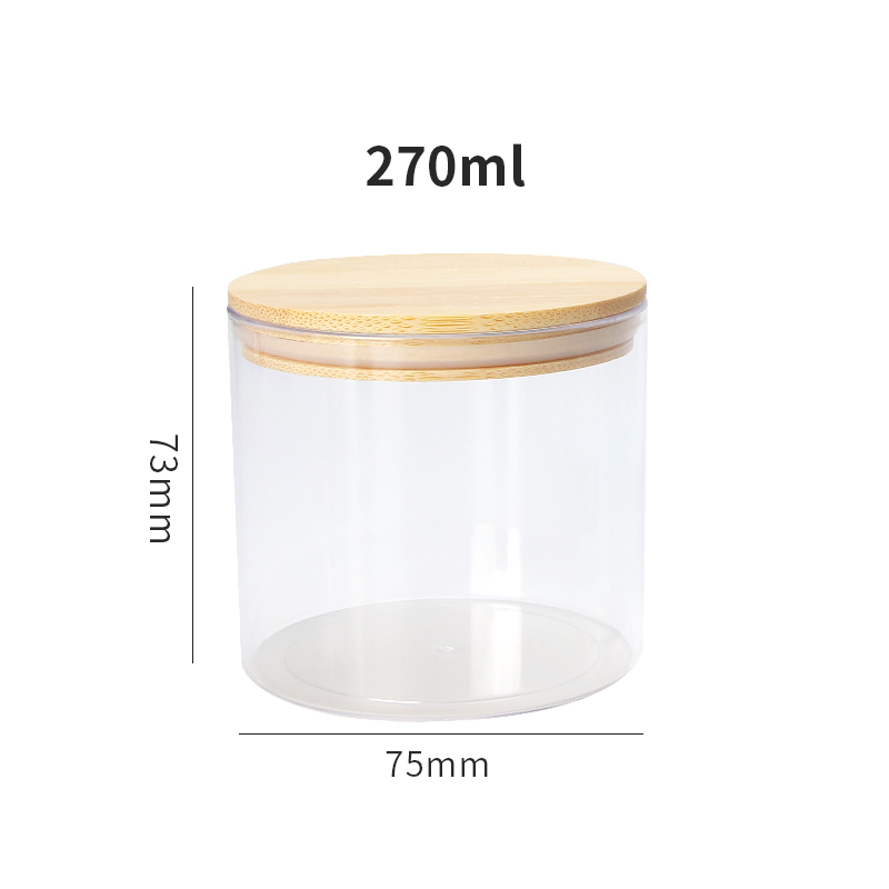 Factory Selling Directly 200ml 270ml 310ml clear wide mouth plastic cake jar with bamboo lid, plastic jars food grade