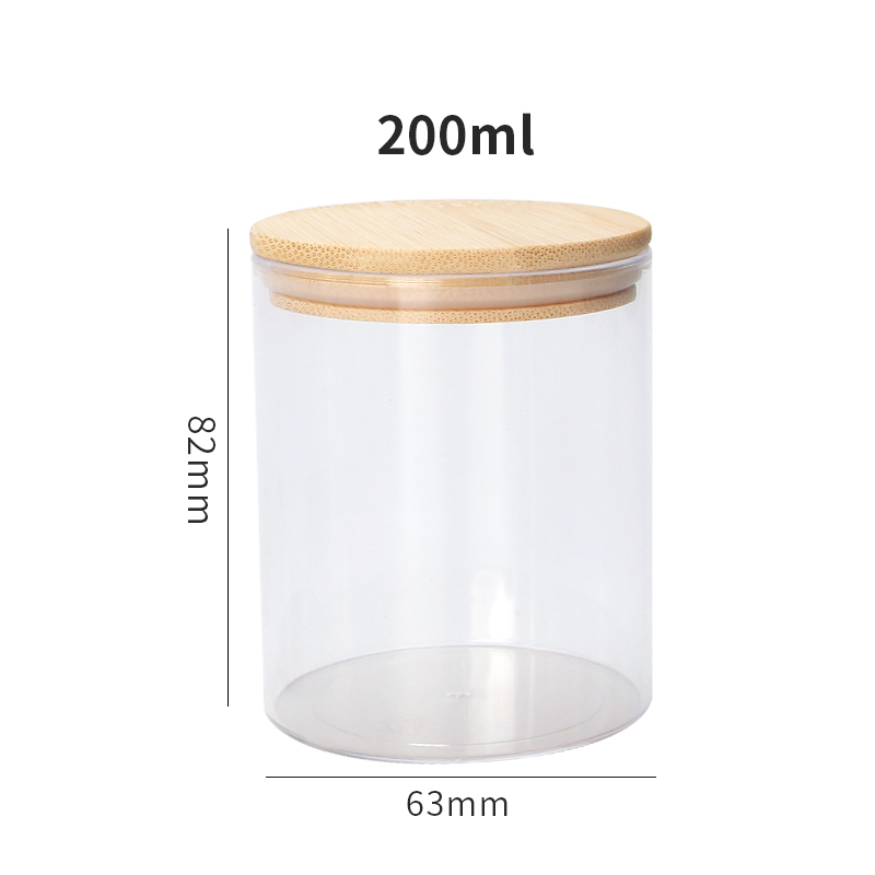 Factory Selling Directly 200ml 270ml 310ml clear wide mouth plastic cake jar with bamboo lid, plastic jars food grade