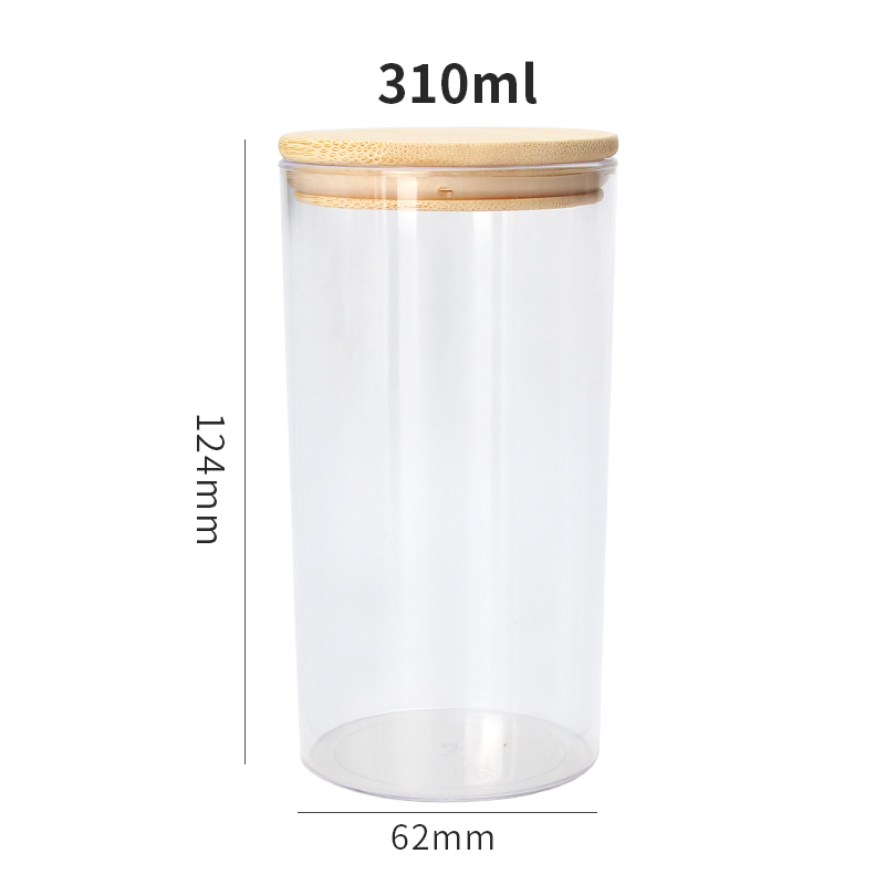Factory Selling Directly 200ml 270ml 310ml clear wide mouth plastic cake jar with bamboo lid, plastic jars food grade