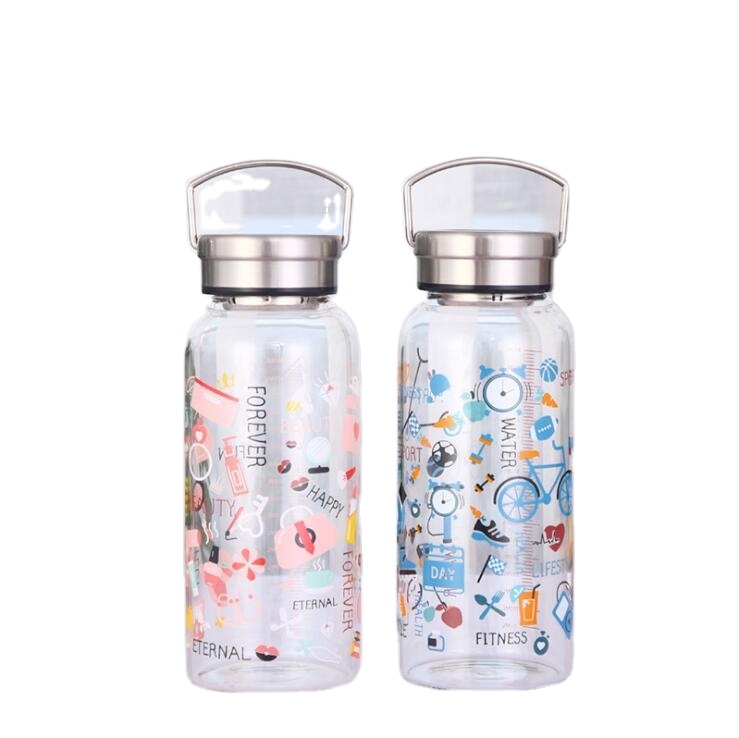 Factory Stainless Steel Cap Empty Round Glass 1000ml Portable Water Bottle