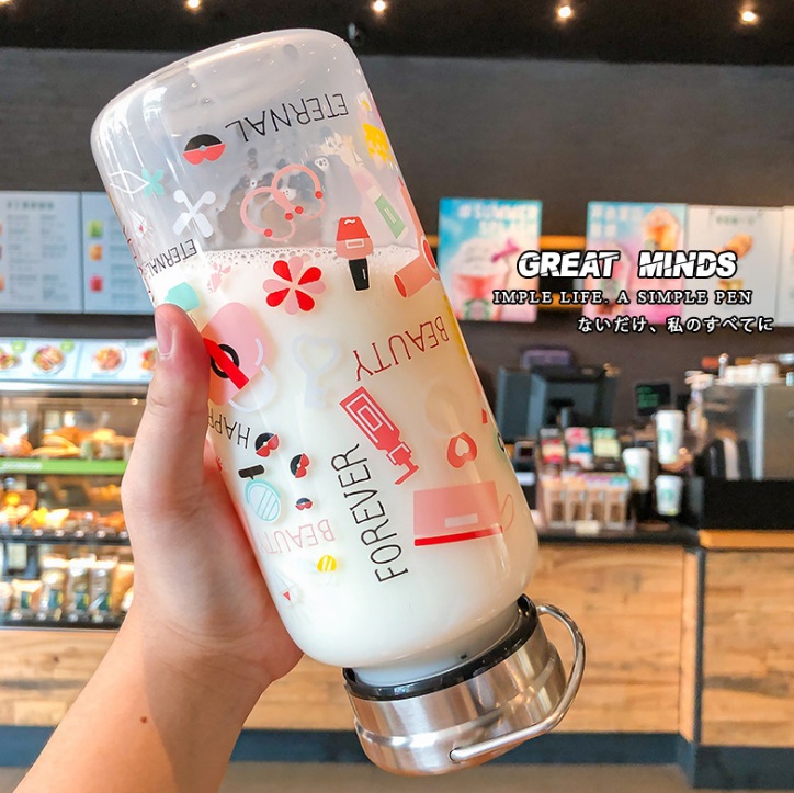 Factory Stainless Steel Cap Empty Round Glass 1000ml Portable Water Bottle