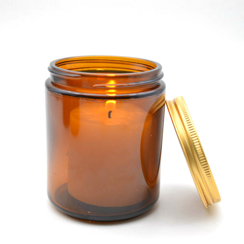 Factory Supplier 250ml Amber Round Shaped Empty Glass Candle Jars With Aluminium Lid