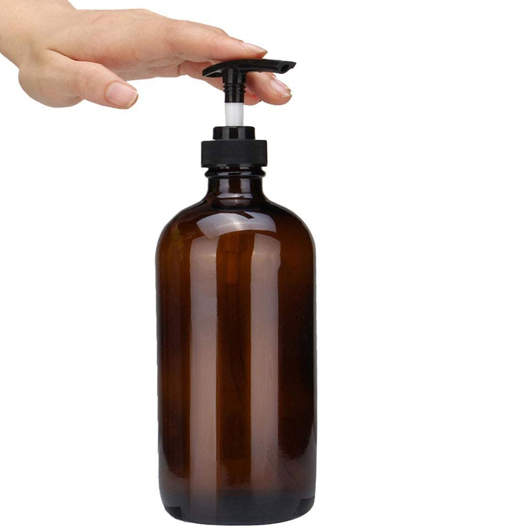 Factory Supplier Empty 8oz Amber Round Glass Bottles for Shampoo with Plastic Pump Lid