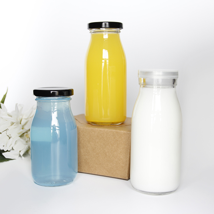 Factory Supply 200ml 250ml 500ml Glass Bottle For Milk Juice With Metal Caps