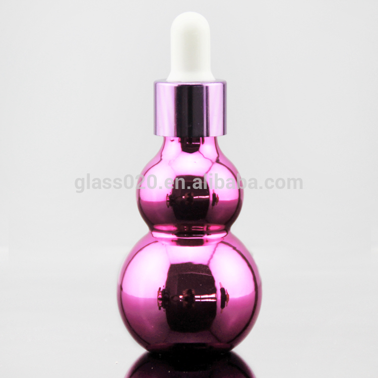 Factory Supply 50 Ml Dual Gourd Glass Dropper Bottle China with Purple Color Coating Screen Printing Bear Oil Personal Care Free