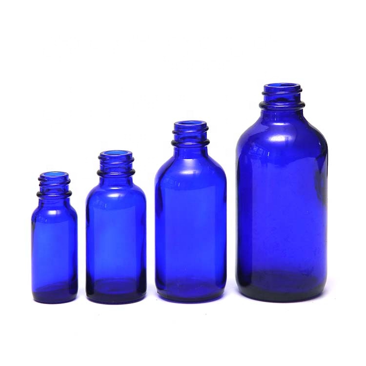Factory Supply  High Quality 2oz blue Glass Boston Round Bottle