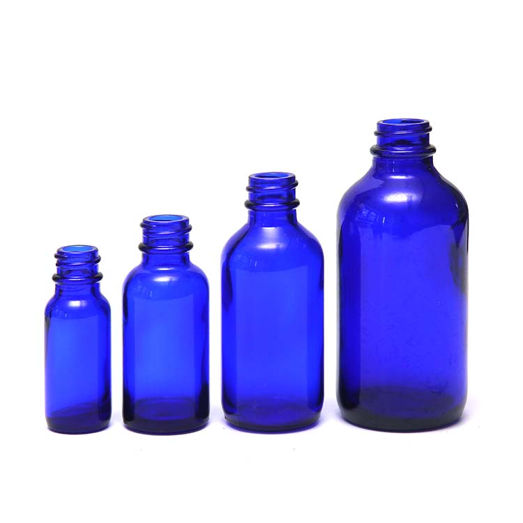 Factory Supply High Quality 2oz blue Glass Boston Round Bottle