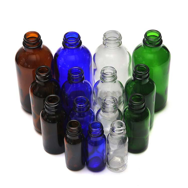 Factory Supply High Quality 2oz blue Glass Boston Round Bottle