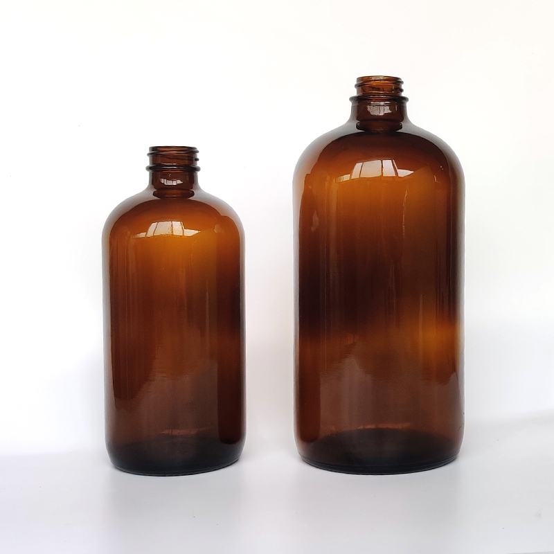 Factory Supply High Quality 32oz amber Glass Boston Round Bottle
