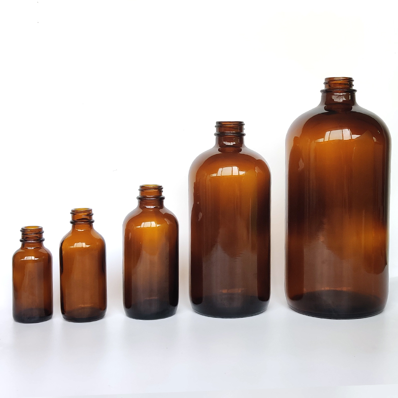 Factory Supply High Quality 32oz amber Glass Boston Round Bottle