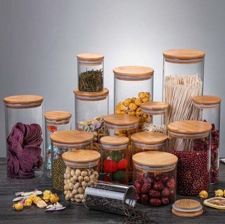 Factory Wholesale Customized Borosilicate Clean Glass Airtight Jars With Bamboo Lid For Kitchen Tea Coffee Candy Food Container