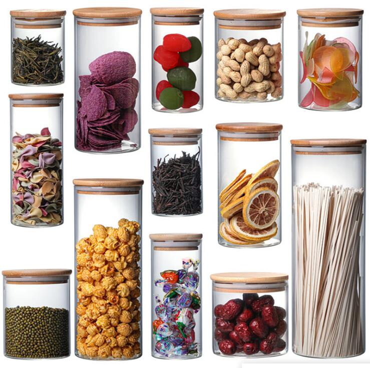 Factory Wholesale Customized Borosilicate Clean Glass Airtight Jars With Bamboo Lid For Kitchen Tea Coffee Candy Food Container