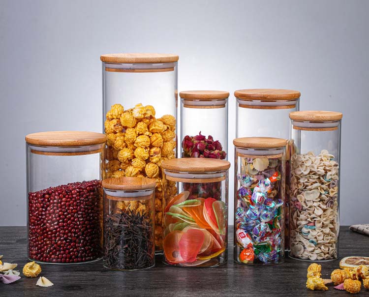 Factory Wholesale Customized Borosilicate Clean Glass Airtight Jars With Bamboo Lid For Kitchen Tea Coffee Candy Food Container