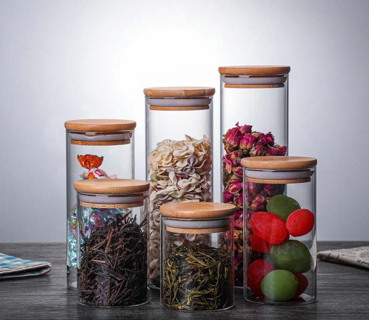 Factory Wholesale Customized Borosilicate Clean Glass Airtight Jars With Bamboo Lid For Kitchen Tea Coffee Candy Food Container