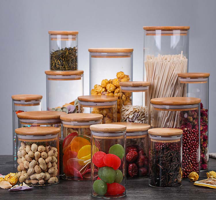 Factory Wholesale Customized Borosilicate Clean Glass Airtight Jars With Bamboo Lid For Kitchen Tea Coffee Candy Food Container