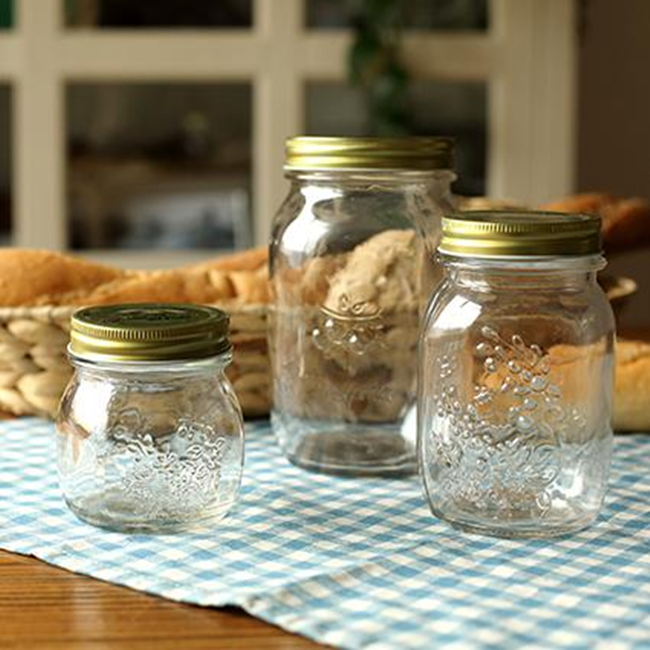 Factory Wholesale Food Safe Glass Jar embossment style