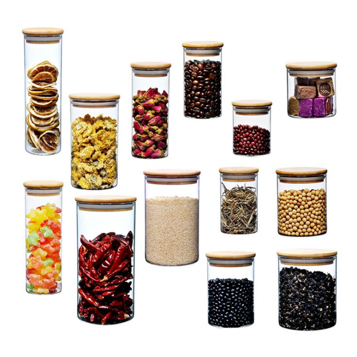 Factory Wholesale High Borosilicate Glass Storage Hermetic Jar With Bamboo Lid For Tea Grains Coffee Candy Sugar Pasta And More