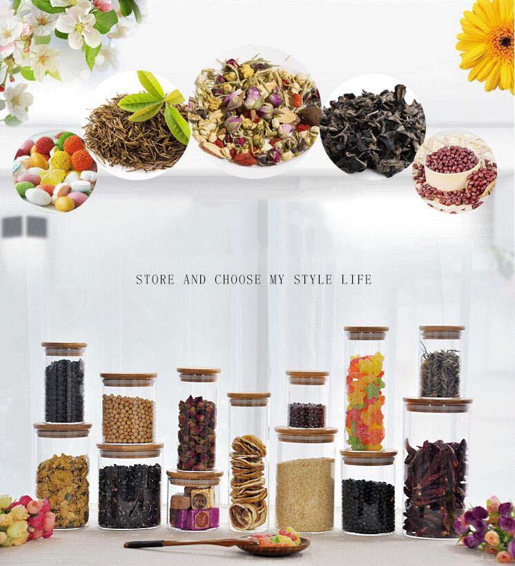 Factory Wholesale High Borosilicate Glass Storage Hermetic Jar With Bamboo Lid For Tea Grains Coffee Candy Sugar Pasta And More