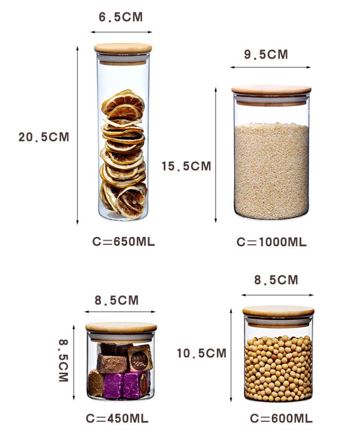 Factory Wholesale High Borosilicate Glass Storage Hermetic Jar With Bamboo Lid For Tea Grains Coffee Candy Sugar Pasta And More