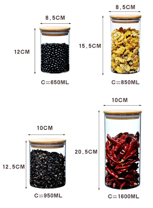 Factory Wholesale High Borosilicate Glass Storage Hermetic Jar With Bamboo Lid For Tea Grains Coffee Candy Sugar Pasta And More
