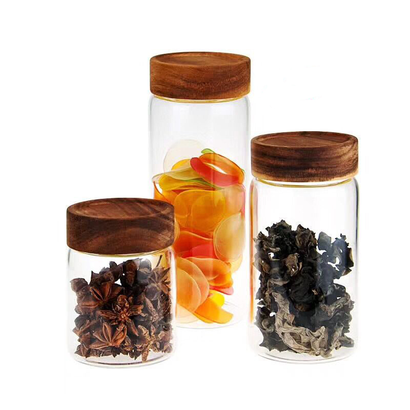 Factory Wholesale Honey Glass Storage Spice Jar And Thick Glass Jar With Bamboo Lid
