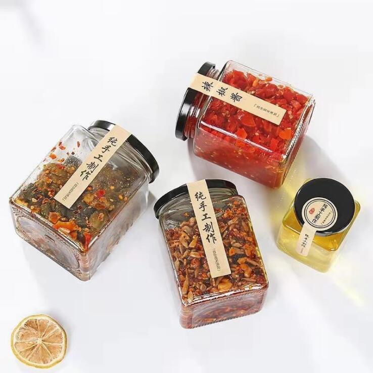Factory Wholesale Square pickles glass honey bottle 280ml 380ml sealed jar square bottle custom