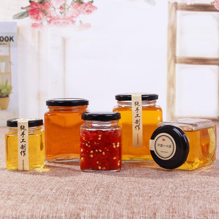 Factory Wholesale Square pickles glass honey bottle 280ml 380ml sealed jar square bottle custom