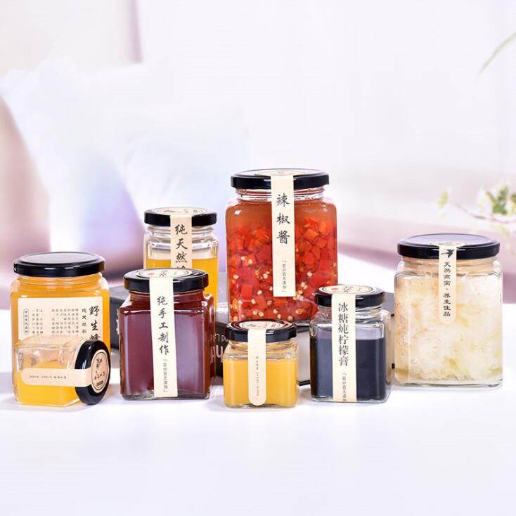 Factory Wholesale Square pickles glass honey bottle 280ml 380ml sealed jar square bottle custom
