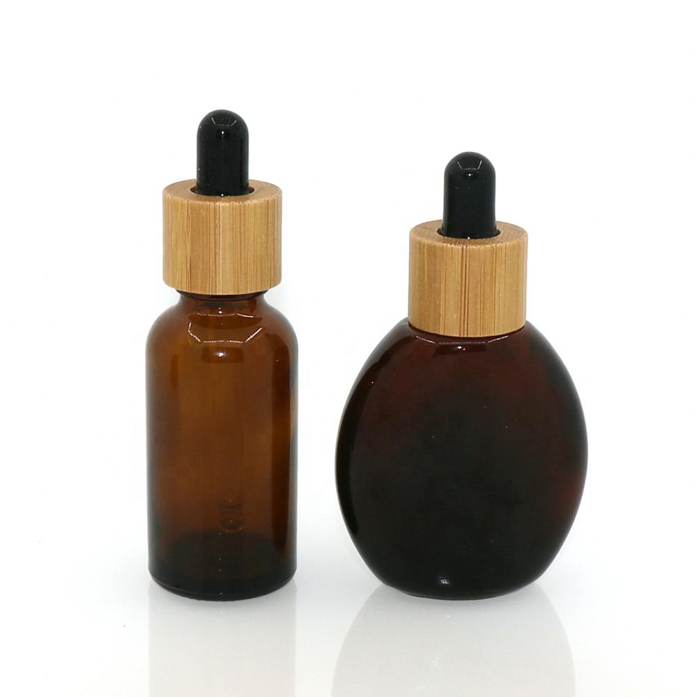 Factory bamboo pipette amber essential oil glass dropper bottle with bamboo cap